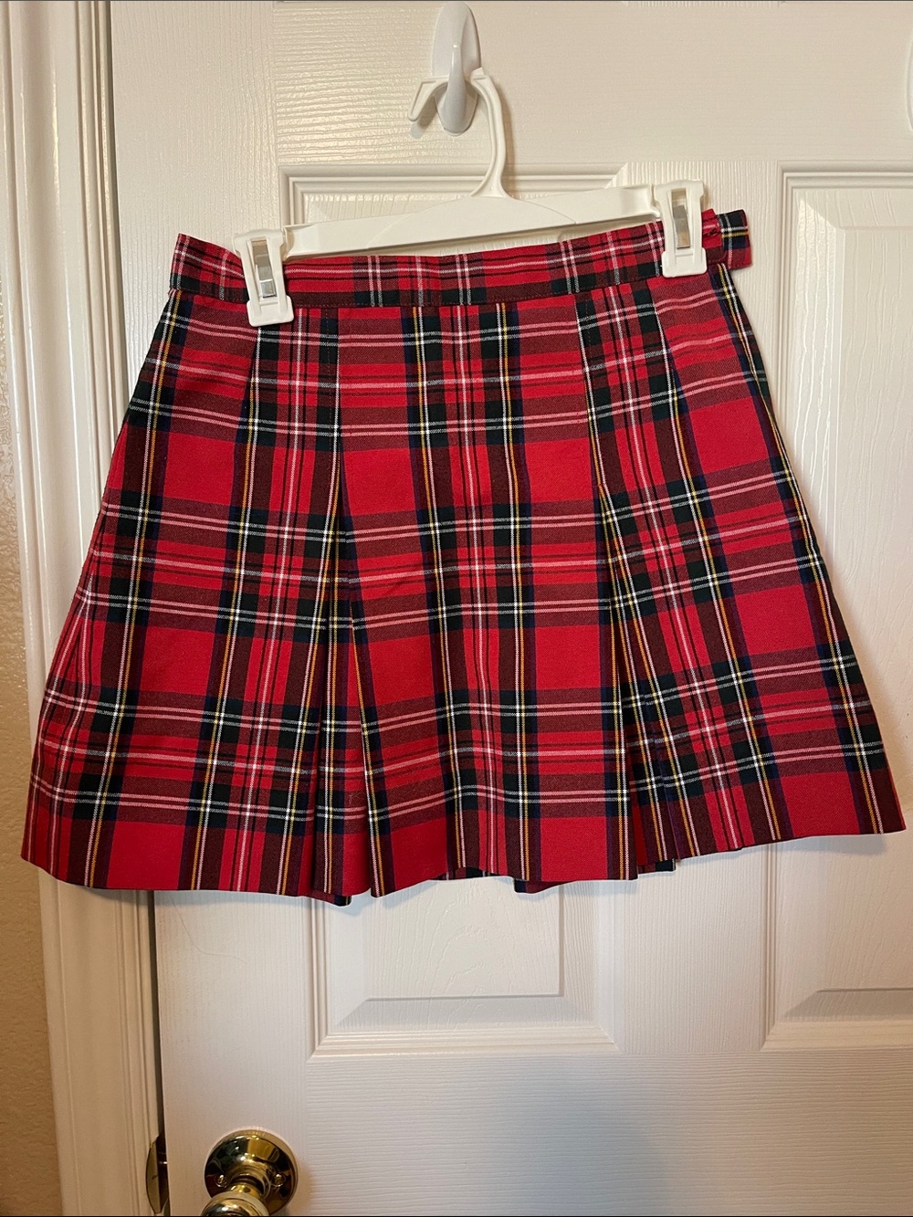 Source Unknown Red Plaid Pleated Skirt with Black & Yellow Accents